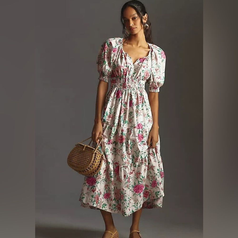 Anthropologie Somerset Puff Sleeve Tiered Maxi Dress NWT